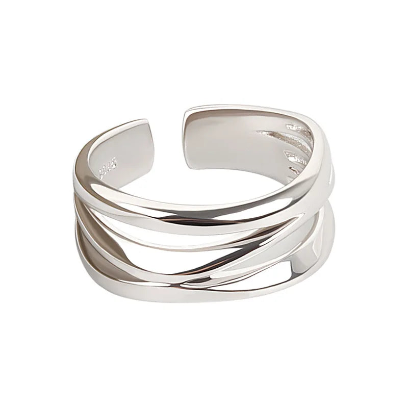 SC 925 Sterling Silver Fine Jewelry Rings Opening Adjustable Ring Set Silver Gold Color Multilayer Rings for Women
