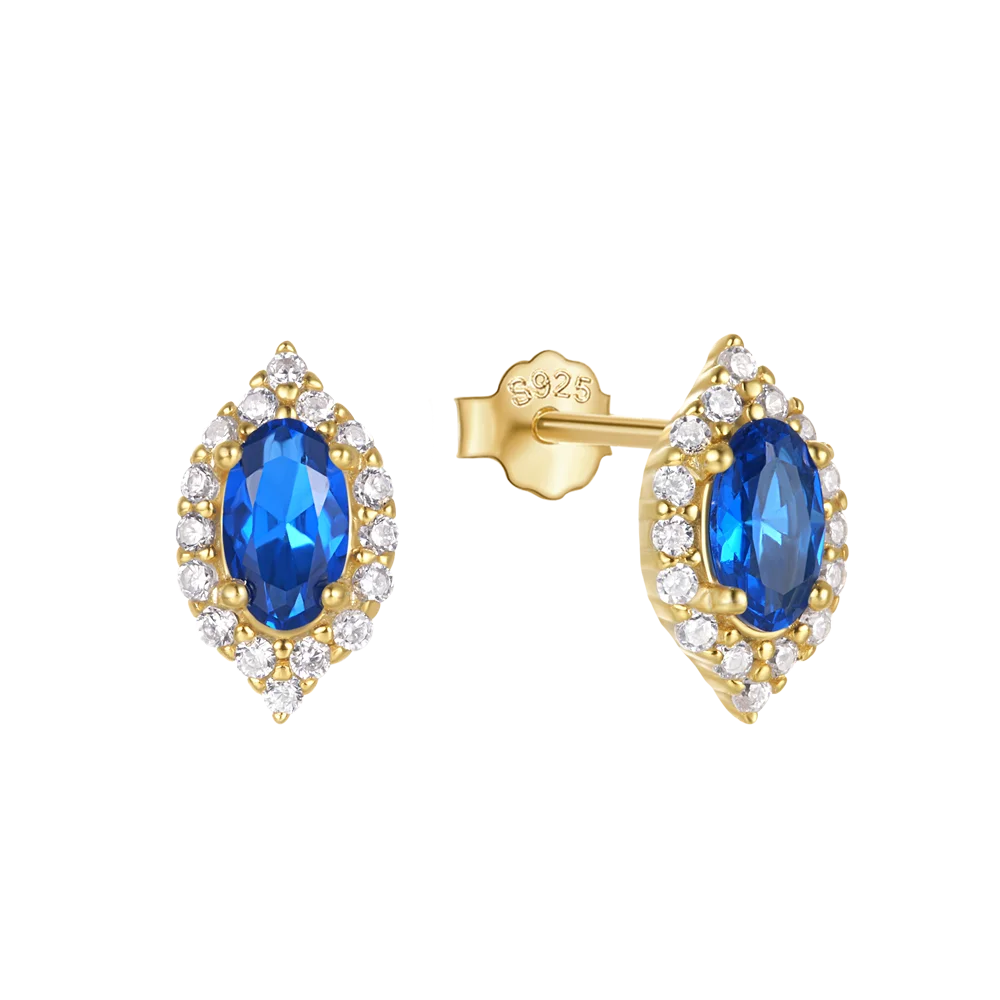 Fashion Minimalist Jewelry 925 Sterling Silver Marquise Eye Shape Diamond Zircon Gold Plated Stud Earrings for Women