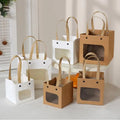 Square Clear Window Handle Kraft Paper Bag Gifts Sweet Favor Shopping Packaging Bags for Holiday Business Wedding Party Decor