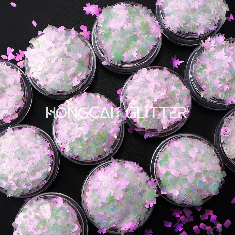 New Pastel Matte Color Shift Glitter Polyester Shapes Glitter for Christmas Nail Art Crafts Hollow Heart Moon Petal