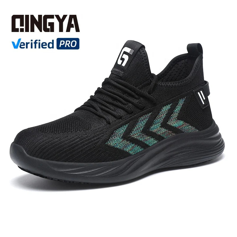 GUYISA Men's Chef Shoes Fly Woven Fabric with Black Rubber Outsole Sports-Style Non-Slip SRC for Chefs