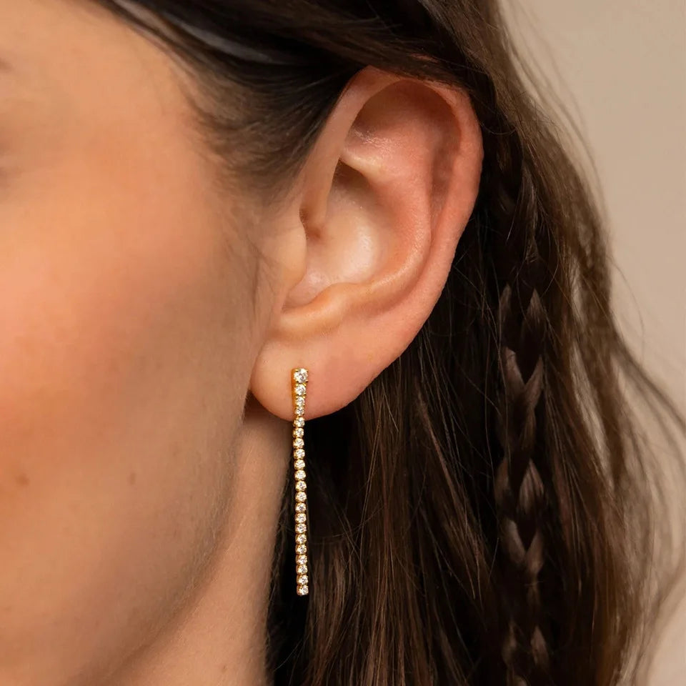 G3895 Korean Sweet Zircon Drop Earrings for Women Simple Elegant Shiny Slimming Long Tassel Chain Pendant Earrings Jewelry