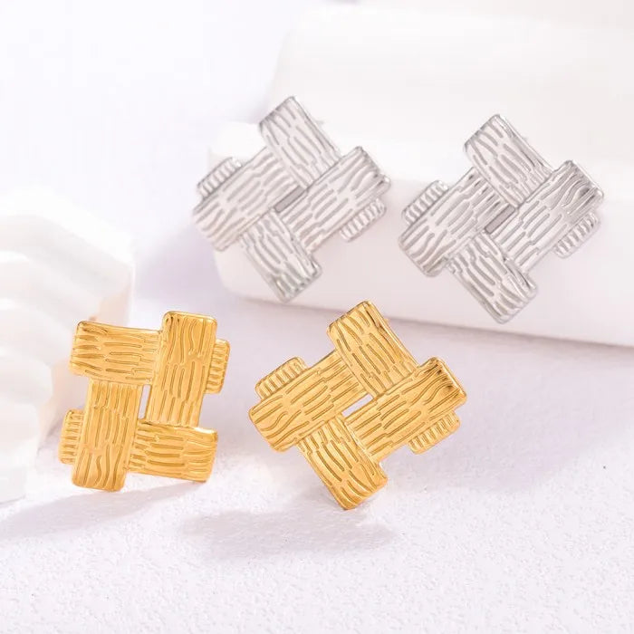 Wholesale Fashion Design Stainless Steel Gold Plated Cross Texture Stud Earrings for Women Jewelry