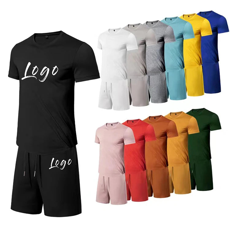 2024 Custom Printed Streetwear Cotton Breathable Lightweight 2-Piece Men's Gym Tracksuit and Shorts Set