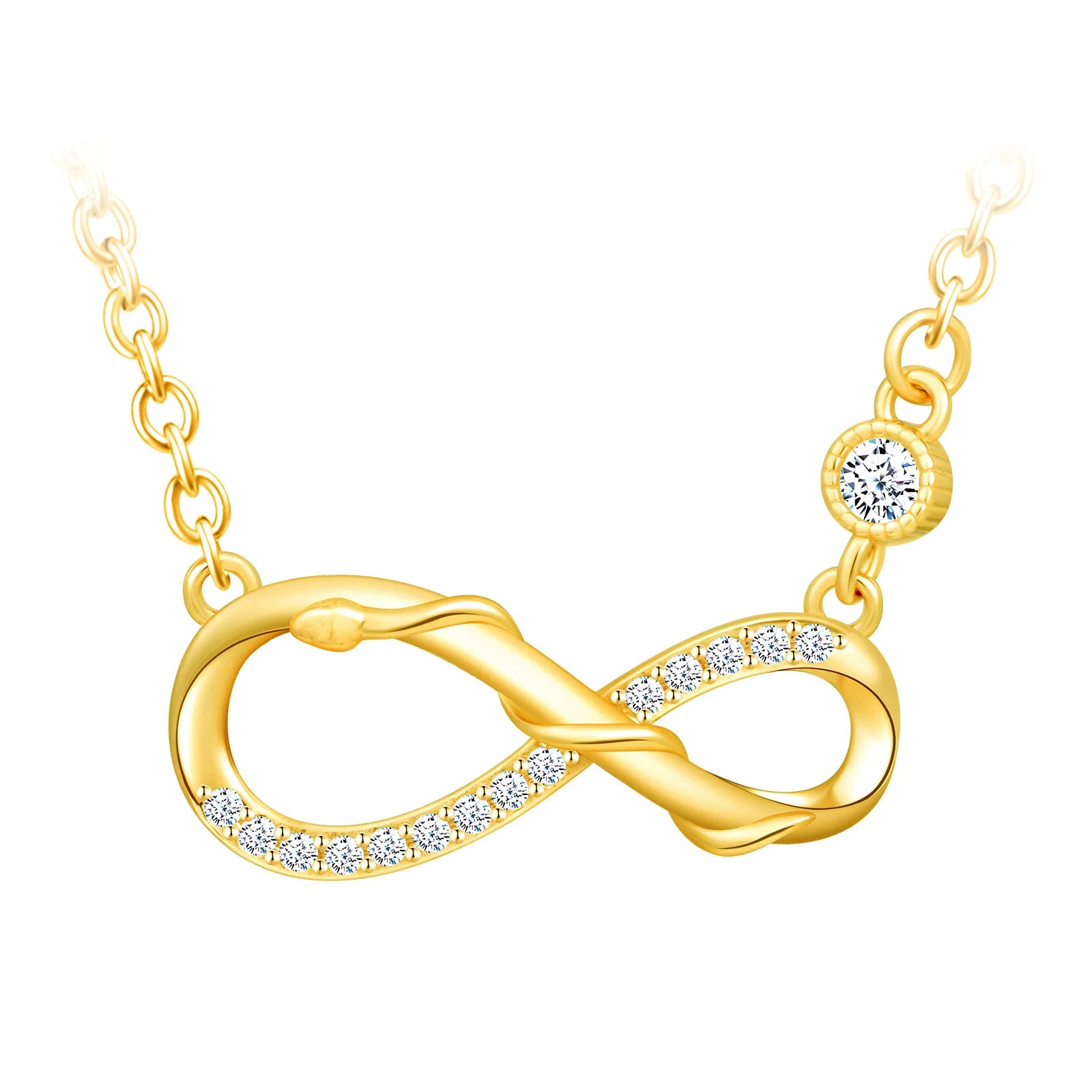 S925 Silver Cubic Zirconia Snake Entwined Infinity Symbol Pure Silver Necklace Golden Necklace