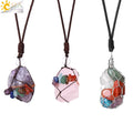 CSJA Wholesale  Rope Wrapped Energy Reiki Healing Natural Stone Irregular 7 Chakra Quartz Necklace for Women H131