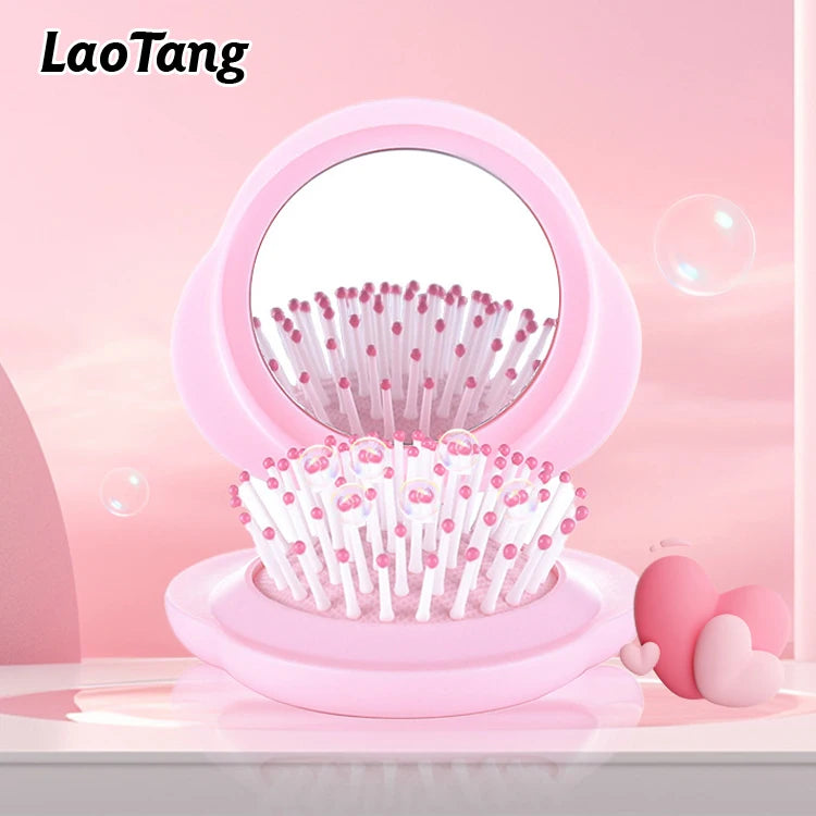 Detangling Travel Hair Combs Mini Folding Pocket Pop-up Hair Brush Paddle Feature Personalized Pocket Air Cushion Comb Mirror