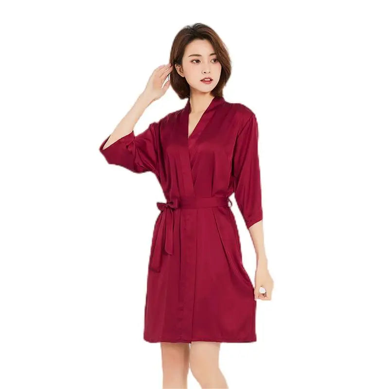 Wedding Make-up  Kimono Silk Satin Chiffon Bathrobe Women's Pajamas Nightdress Customization Dress 95% Polyester