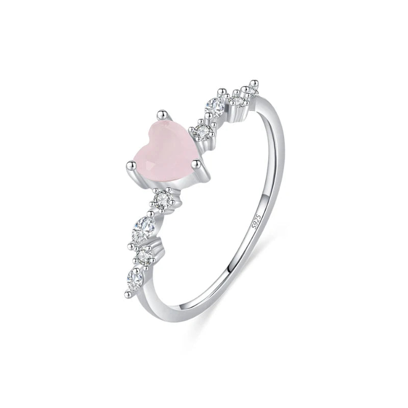 Romantic 925 Sterling Silver Rhodium 14K Gold Plated pink Heart baguette CZ Channel Set Stackable Engagement Anniversary Ring