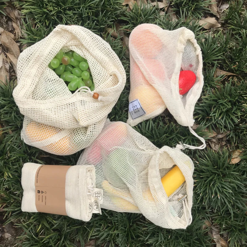 30*40cm Eco-Friendly Reusable Large Organic Cotton Net Grocery Shopping Bag Set Farmers Market String Produce Saver