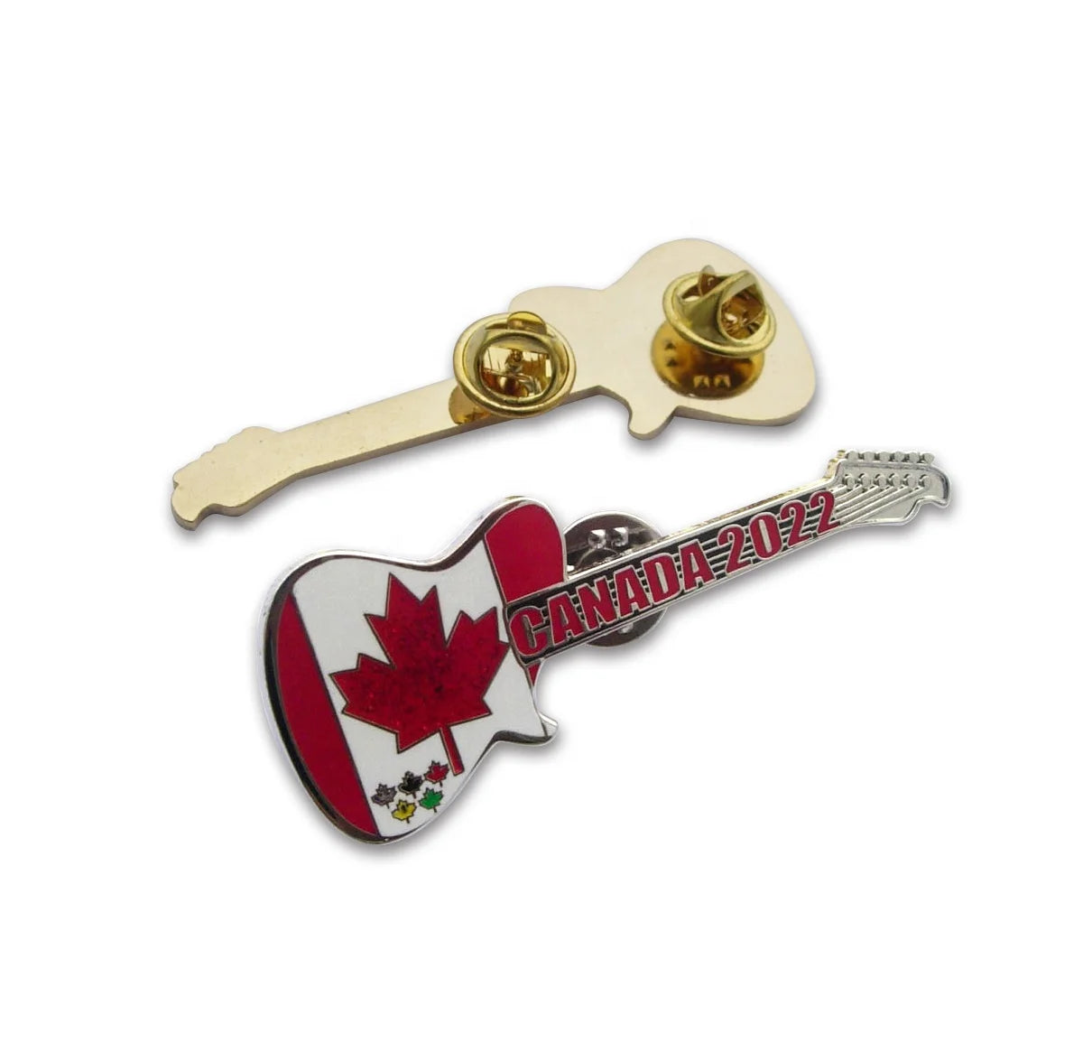 Guitar Pin Supplier Wholesale Soft Enamel Glitter Guitar Lapel Pin Badge With Canada Maple Leaf Canada Gifts Manufacturer
