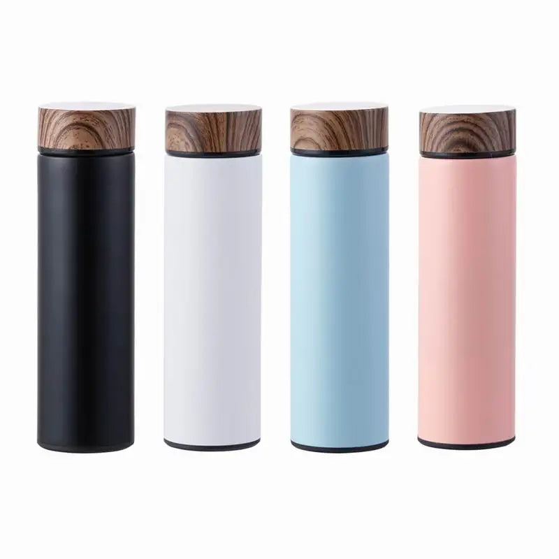 Wholesale 500ml Stainless Steel Insulated Vacuum Flask Tea Infuser Water Bottle with Wooden Grain Color Lid