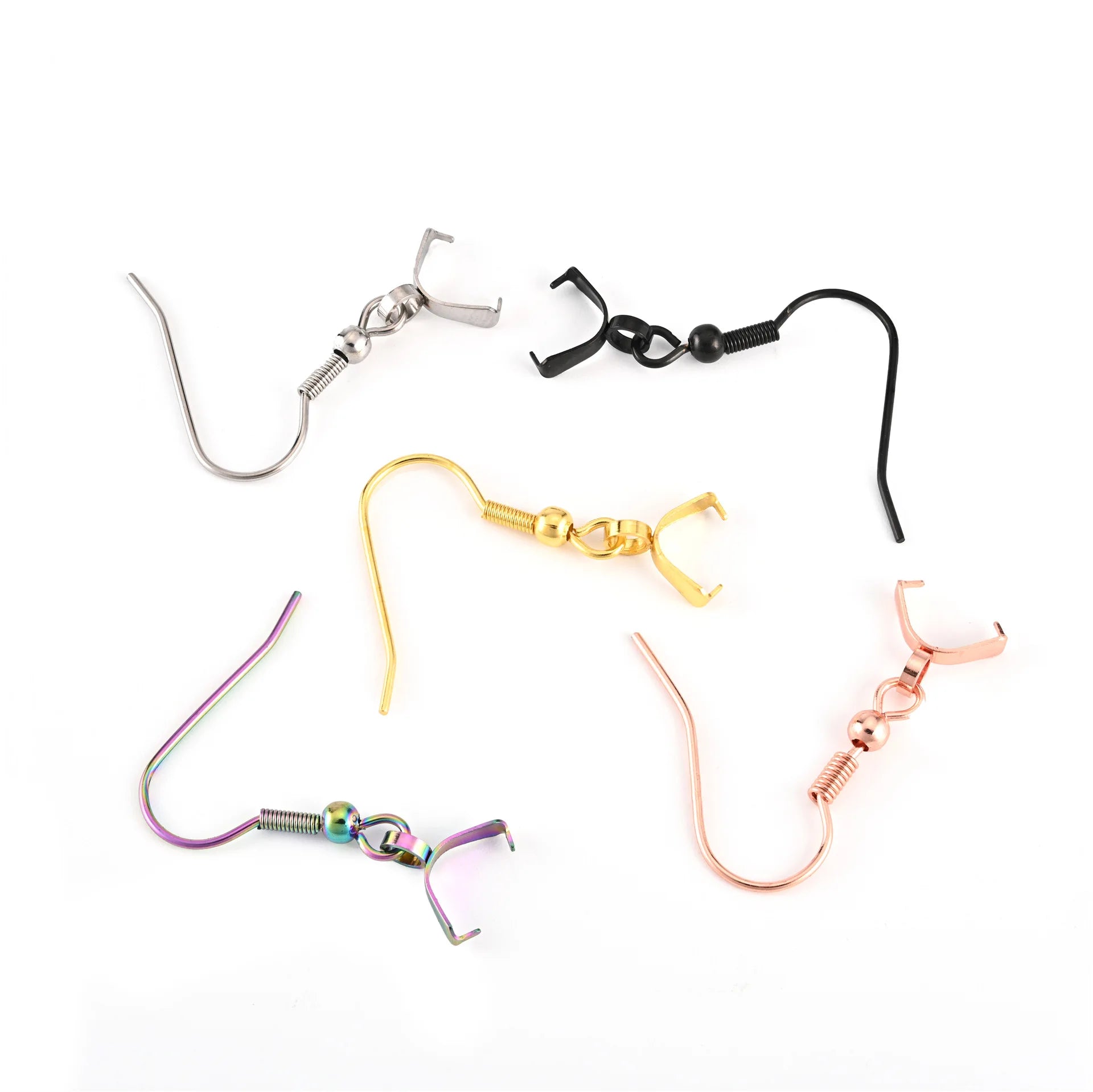 Silver Pendant Clasp Earring Hooks Fish Hook Ear Wires with Pinch Bails Earplugs for Jewelry Making Earring Parts