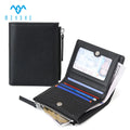 Factory Price Custom Luxury Black Genuine Leather RFID Blocking Wallet Coin Purse Card Holder With Button and Zipper