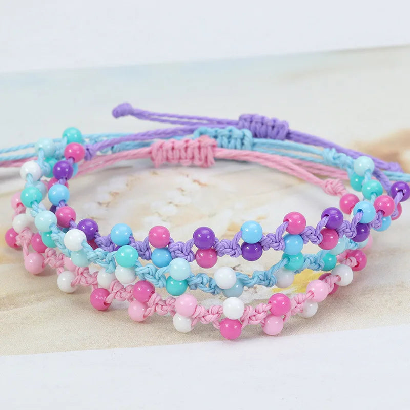 Gelang Bohemian Style Multi Color Knotted Handmade Braided Adjustable Wax Cord Colorful String Boho Rope Bracelet