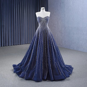 Dark Blue Dubai Fashion Ladies Bling Bling A-Line Sexy Evening Party Dark Gown for Women Wedding Party Graduation Rsm231028