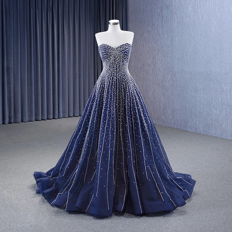 Dark Blue Dubai Fashion Ladies Bling Bling A-Line Sexy Evening Party Dark Gown for Women Wedding Party Graduation Rsm231028