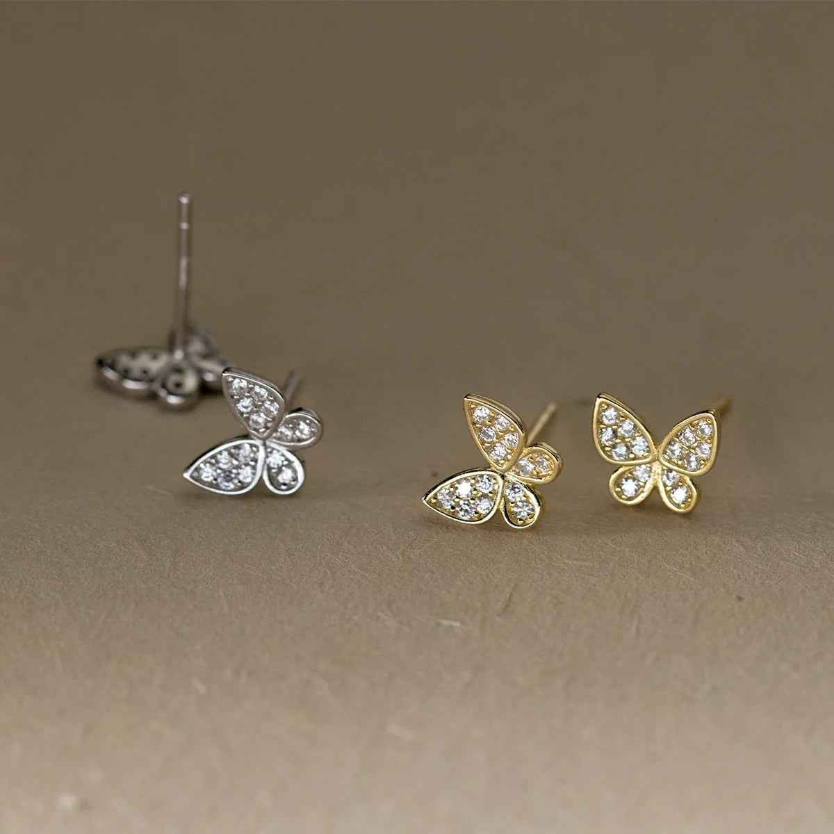 Fashion Jewelry Earring 925 Sterling Silver butterfly Diamond Earrings Gold Plated Stud Earrings for Women Girls
