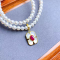Hot Popular Double Layer Cheap Pearls 925 Sterling Silver Natural Ruby Princess Pendant Necklaces