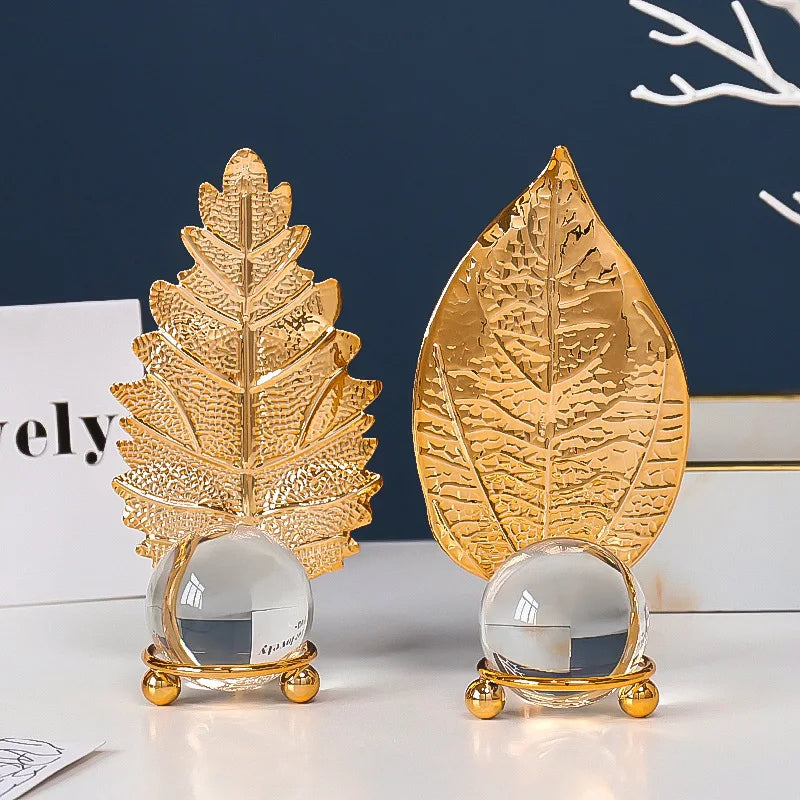 Innovative Home Porch TV Cabinet & Office Desktop Decoration Exquisite Gold Leaf Crystal Ball Simple Style