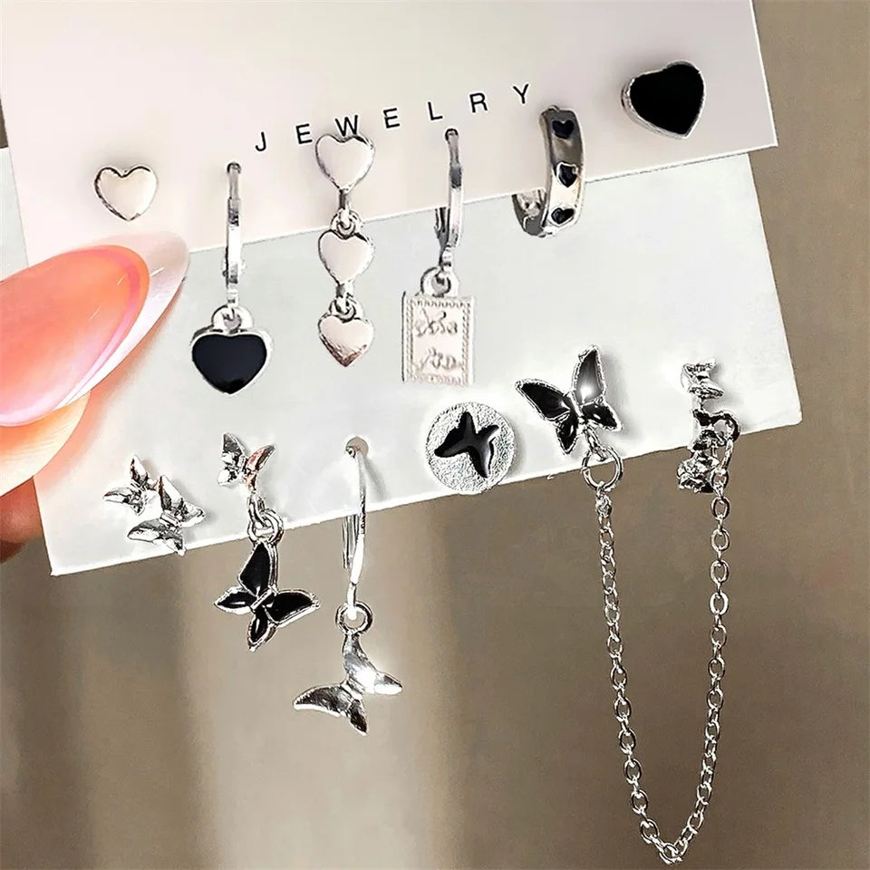 New Trend Simple Geometric Butterfly Love Heart Stud Earring Set Pearl Fashionable Jewelry Gifts for Women for Parties