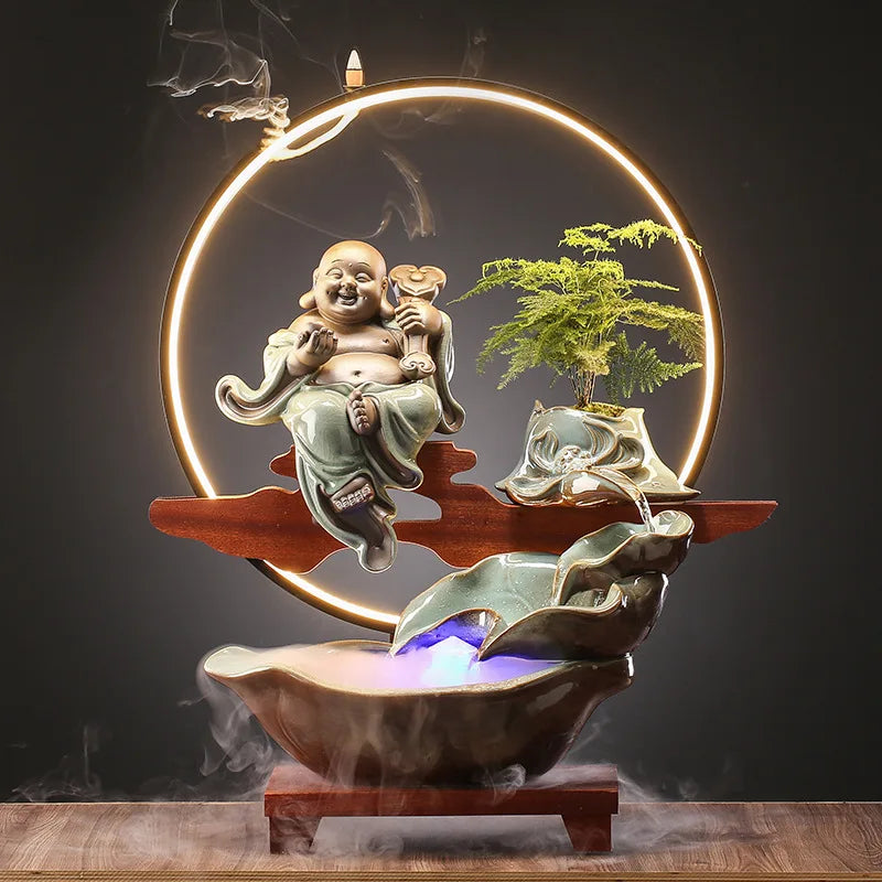 2024 Hot Sale Aromatherapy Creative Holder Ceramic Led Light Backflow Waterfall Incense Burner