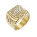 Messia Wholesale Custom Square Design Exquisite Jewelry Crystal Engagement Rhinestone Ring 18k Gold Plated Mens Rings