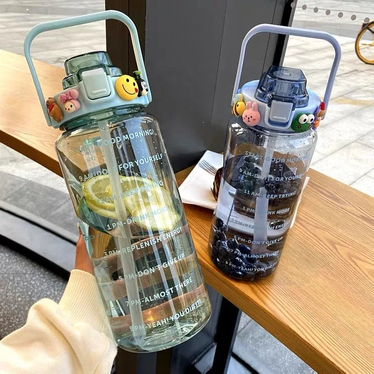 Hot Drinking Jug Sports Motivational Bottle Water Plastic 2l Motivational Water Bottle 2 Liter 64oz with Time Marker and Straw