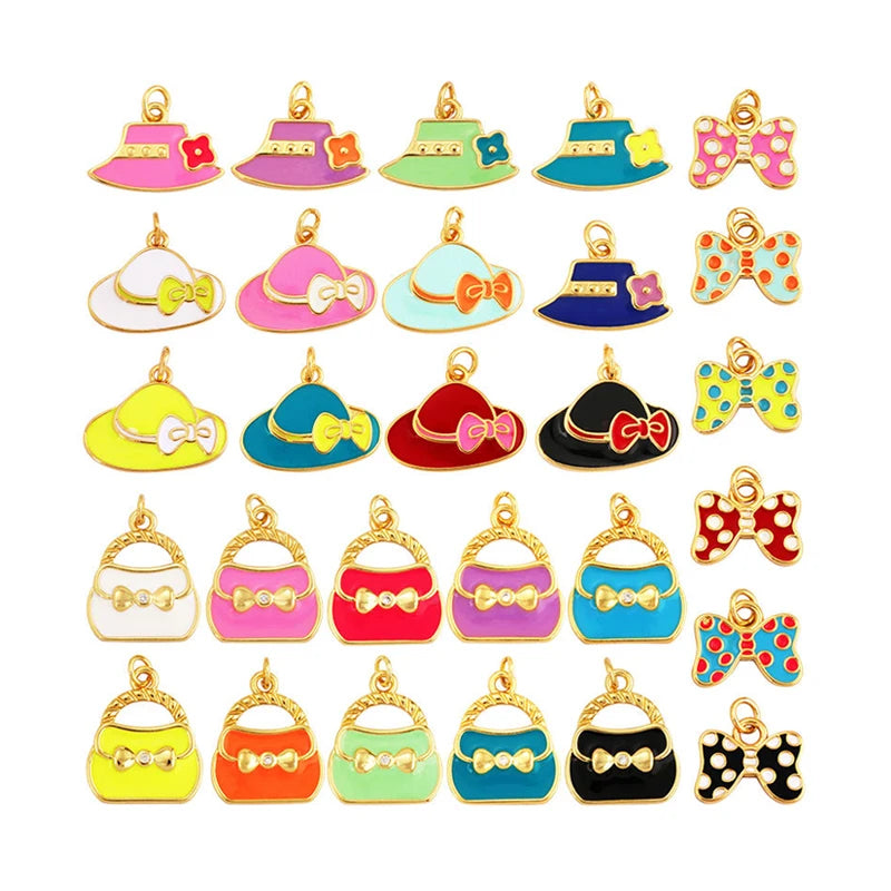 Fashion Trendy Gold Plated Colorful Enamel CharmCap Handbag Butterfly Charm Necklace Pendants Making Accessories Components N19