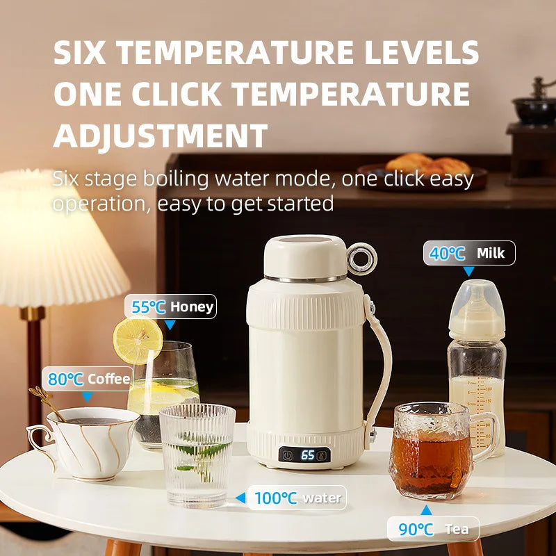 1200ml Double Layer 316 Stainless Steel Thermos Pot Plug-In Automatic Heating Cup With 6-Stage Temperature Control Leakproof Lid