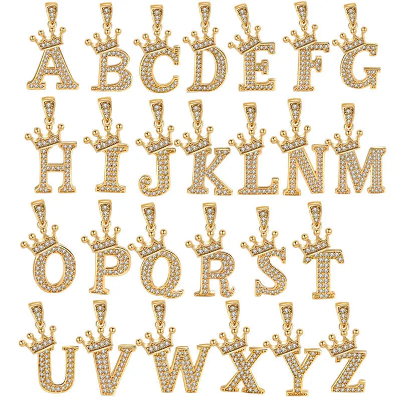 Wholesale 18K Gold Plated Hollow A-Z Alphabet Pendant 925 Sterling Silver Diamond Crown Initials Letter Charm for Necklace