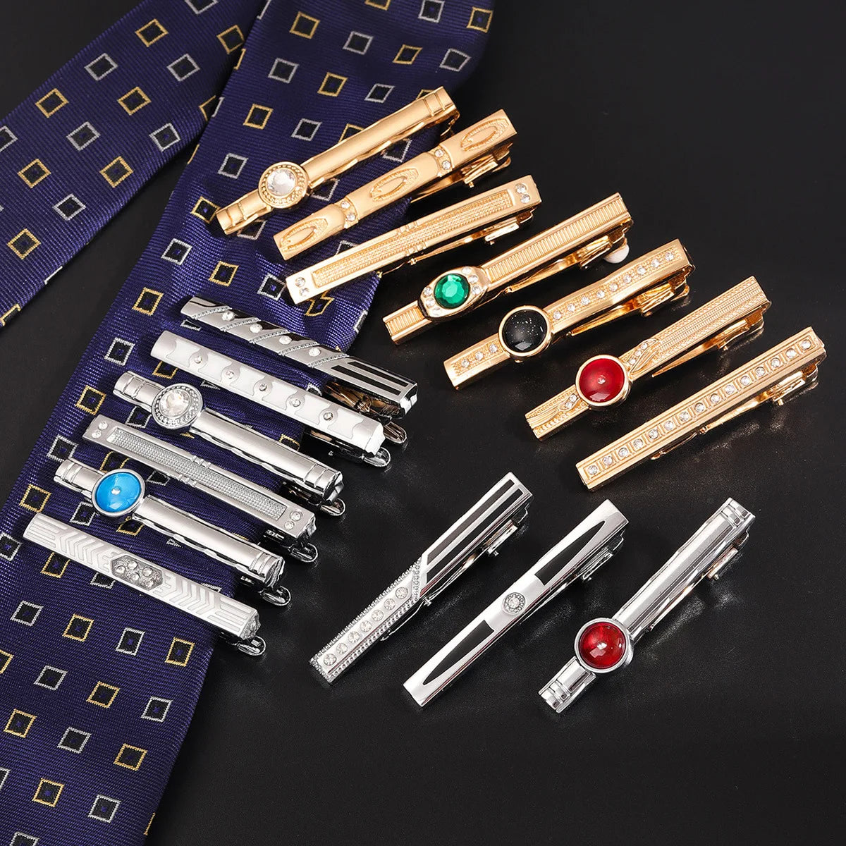 Hot Selling Fashion Men's Formal Luxury Tie Clips With Diamond Gold and Silver Color Business Personality Tie Bar