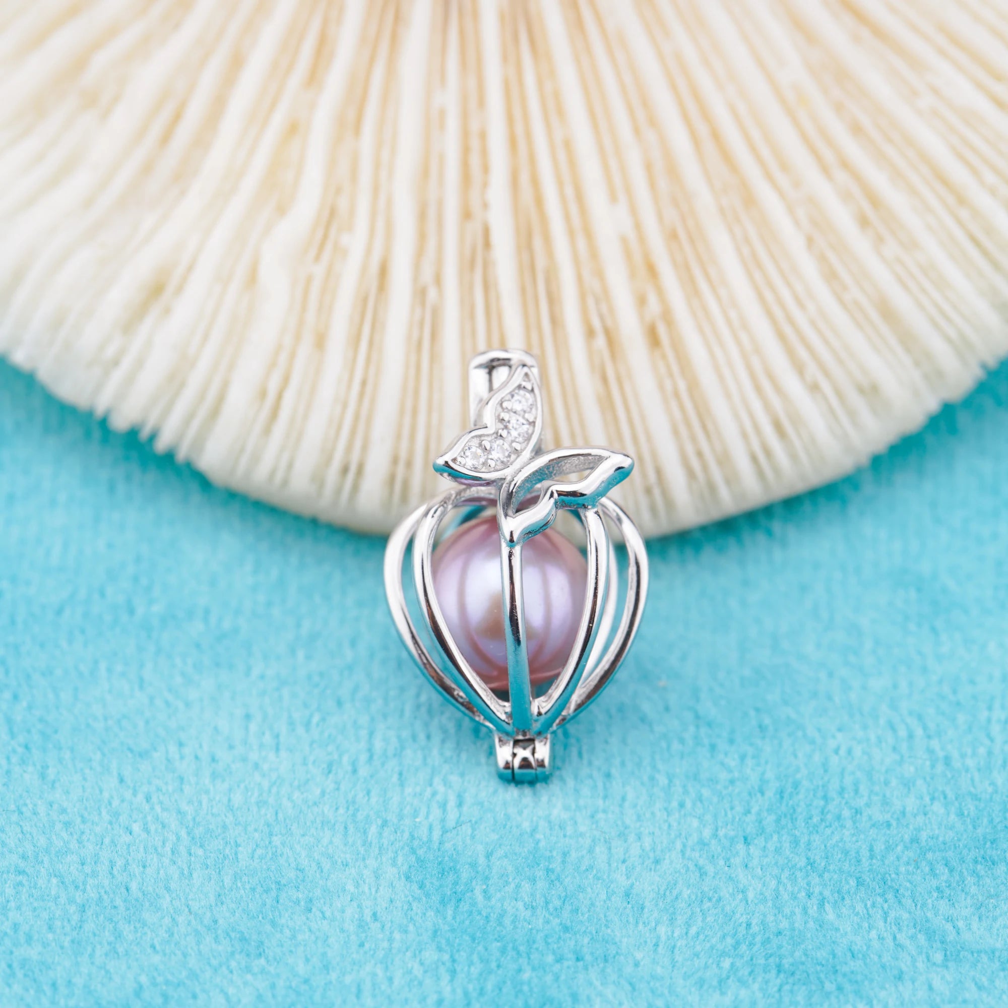 C030093 Sterling Silver Freshwater Pearl Cage Pendant Necklace Jewelry Locket for Pearl Party