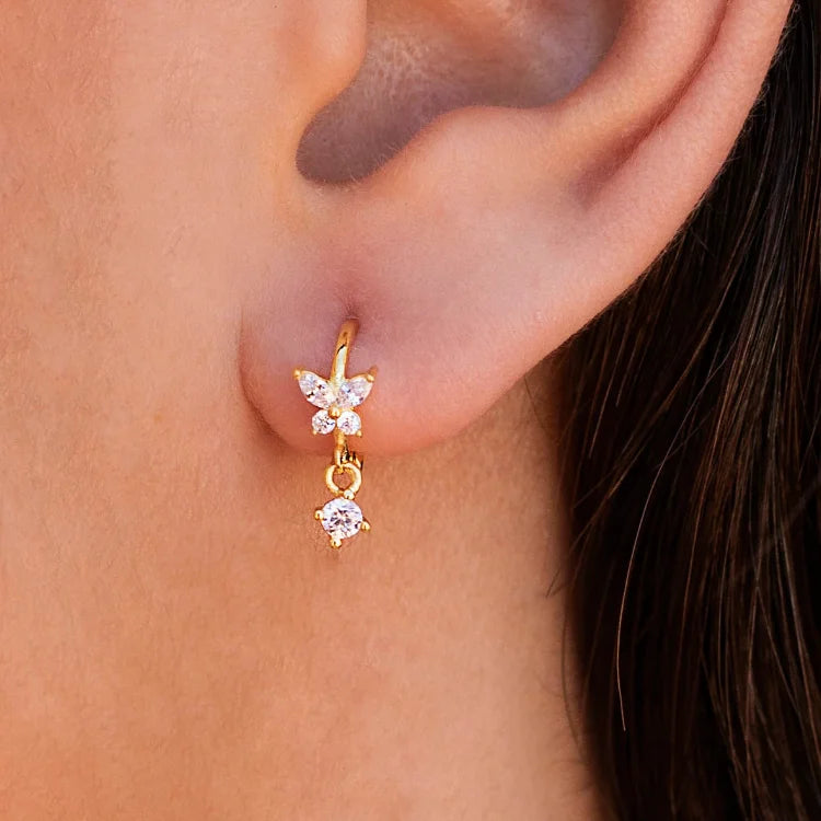 Elegant Cubic Zircon Pave 18k Gold Plated butterfly Shaped Huggie Hoop Earrings for Women