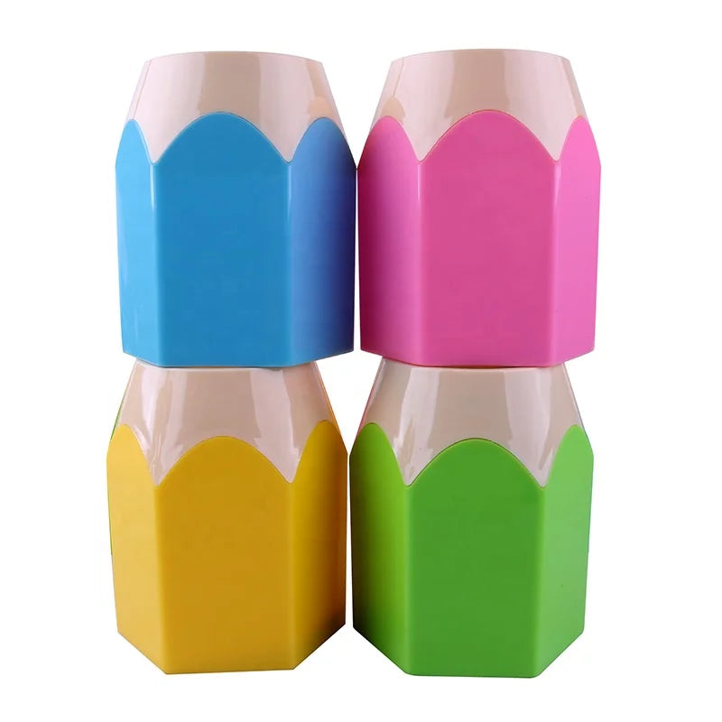 Office School Desktop Pens Container Colored Kids Pen Box Custom logo Printed square Plastic Pen Holder