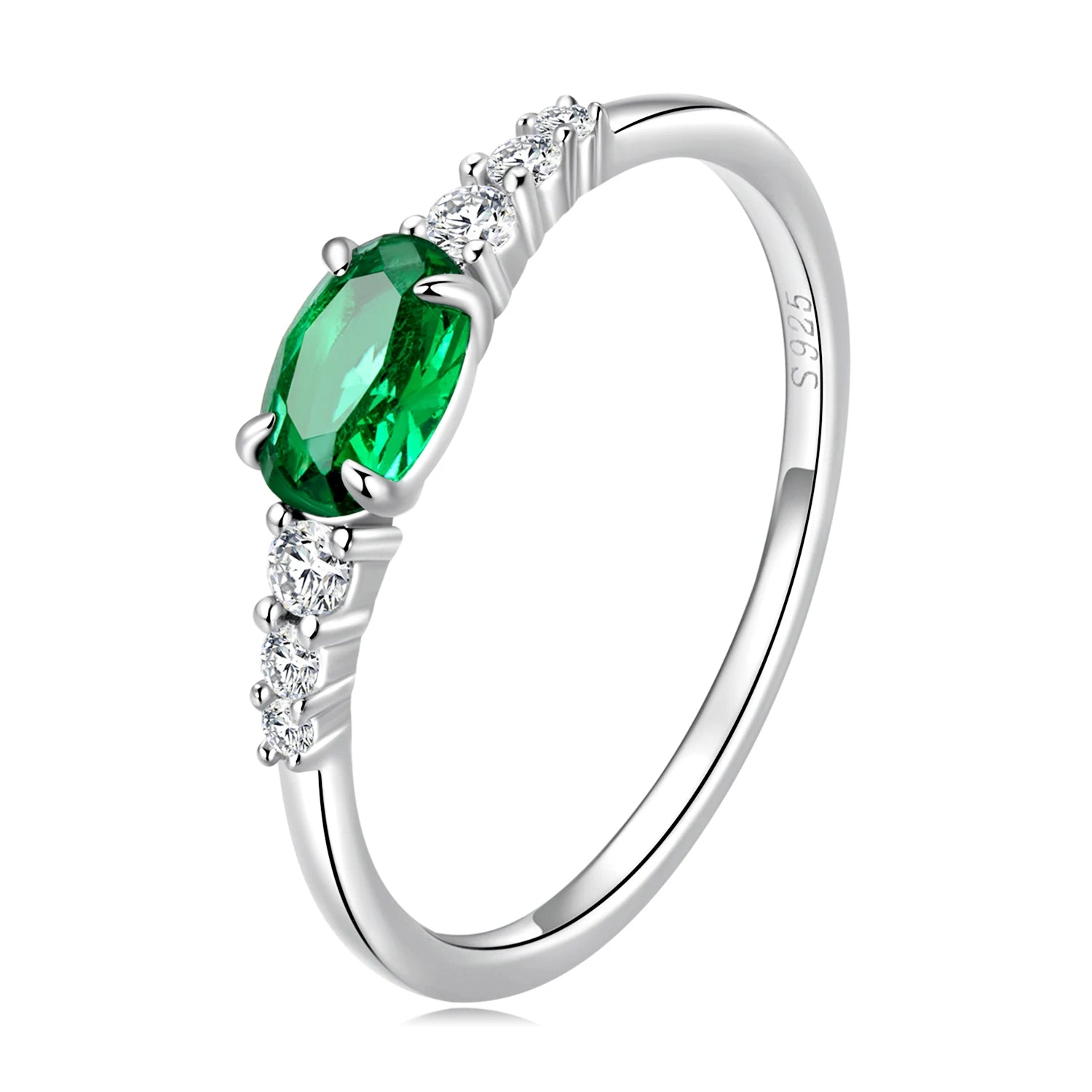 Fashion 925 Sterling Silver Simple Gemstone Ring for Women Green Zirconium Ring Fine Jewelry Wedding Bridal Wedding Gift BSR265