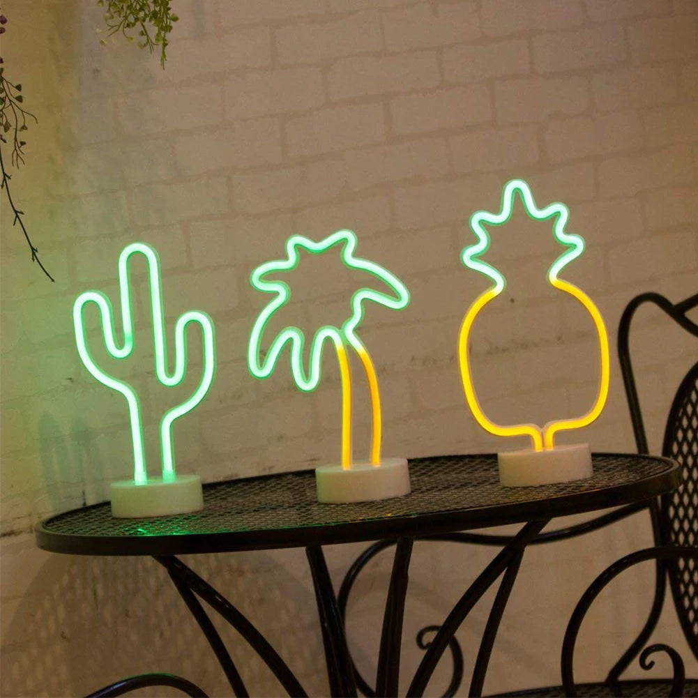 USB LED Decorative Night Light Neon Sign Unicorn Flamingo Lamp Rainbow Moon Kid-Friendly Home Bedside Christmas Decor IP68 Rated