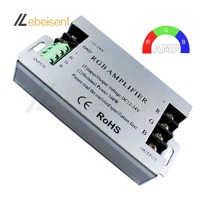 ALUMINIUM SHELL RGB Remote Control Amplifier DC 12V/24V 30A High-Power PWM Dimming 3-Channel 720W Max Load Colorful Controller
