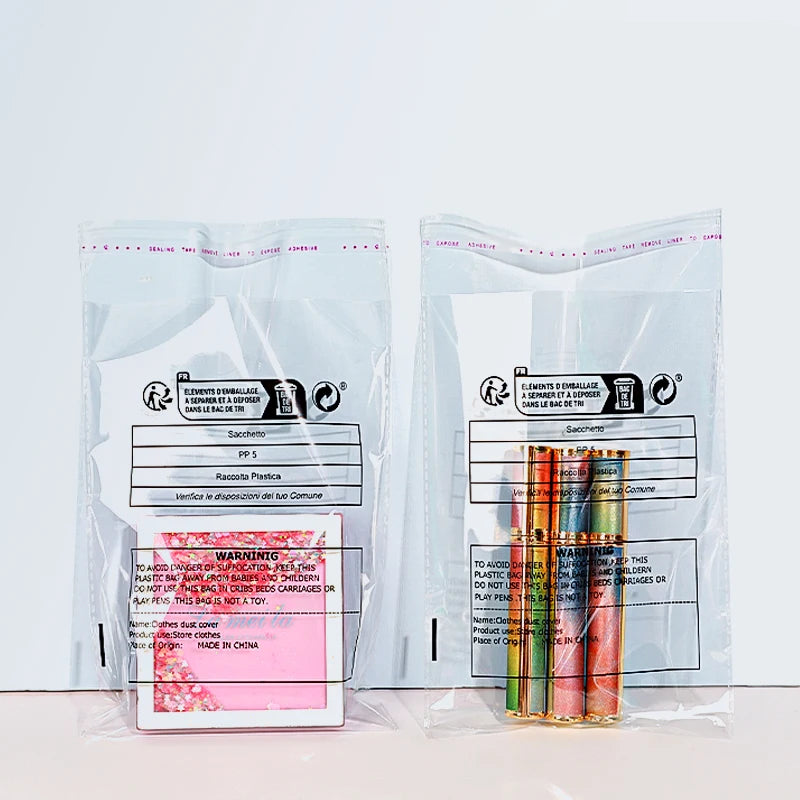 Transparent Large Self-Sealing Cello Bags with Recycling Logo Resealable Plastic Poly Opp Bags for Socks and Shoes