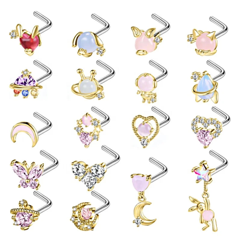 Gaby New Sale Cute Butterfly Stainless Steel Nose Studs Gold Plated Body Piercing Jewelry for Gift