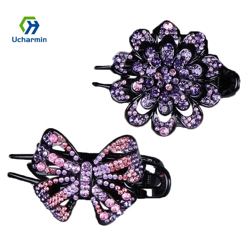 Wholesale Black All Match Hair Claw Accessories Elegant Style Colorful Crystal Rhinestone Spring Banana Hair Clips for Women