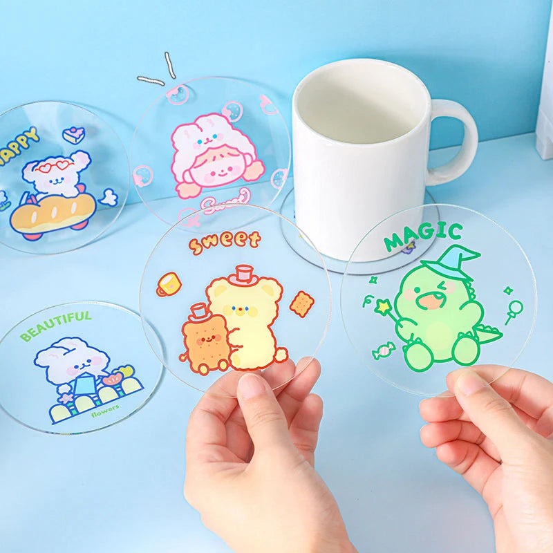 Cartoon Transparent Acrylic Coaster  Water Cup Clear Drink  Acrylic Coaster