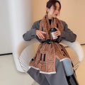 Autumn Winter 2-in-1 Korean-Style Geometric Tropical Polyester Durable Warm Scarf Shawl Student Windproof Neck Warmer Outerwear