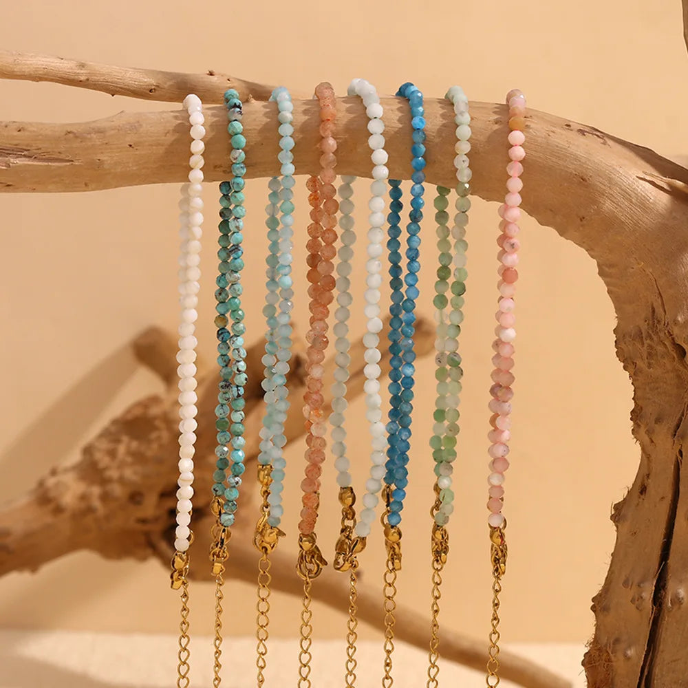 2025 Summer Vocation Hot Sale Natural Stone Green Opal Bead Bracelets Jewelry Stainless Steel for Women