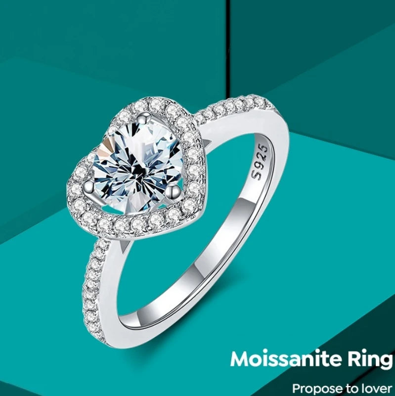 Knobspin Gra Diamond Moissanite Heart Shape halo Ring 925 Sterling Silver 18K Rose Gold 2ct Carat Women Engagement Fine Jewelry