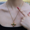 X138 Wholesale 18K Gold Plated Stainless Steel Tiger Eye Beads Cross Pendant Necklace Hiphop Jewelry for Women