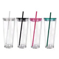 Custom Logo Clear Double Layer Plastic Cup with Straw Lid Clear Double Layer Tumbler Cup