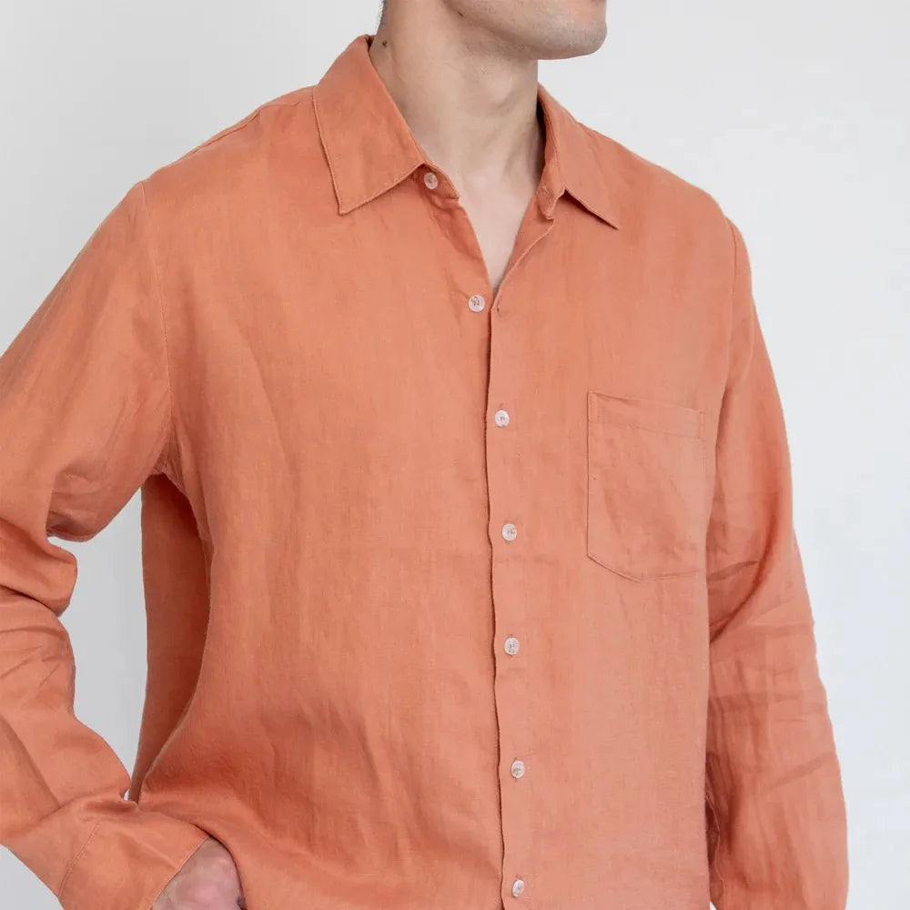 Wholesale Factory Custom 100% Men's Shirts Unisex Woman Men Buttons Long Sleeve Casual Tops Blouses Linen Mens Shirt Multi Color
