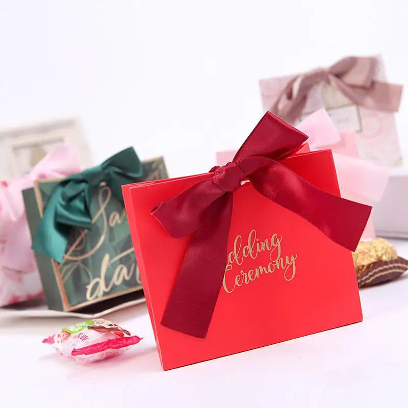 Custom Kraft Paper Gift Bags for Weddings and Parties 'Thank You' Wedding Candy Bag with Ribbon for Promotions