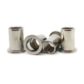 304 316 Stainless Steel M12 Threaded Insert Open End Knurled Flat Head Rivet Nut